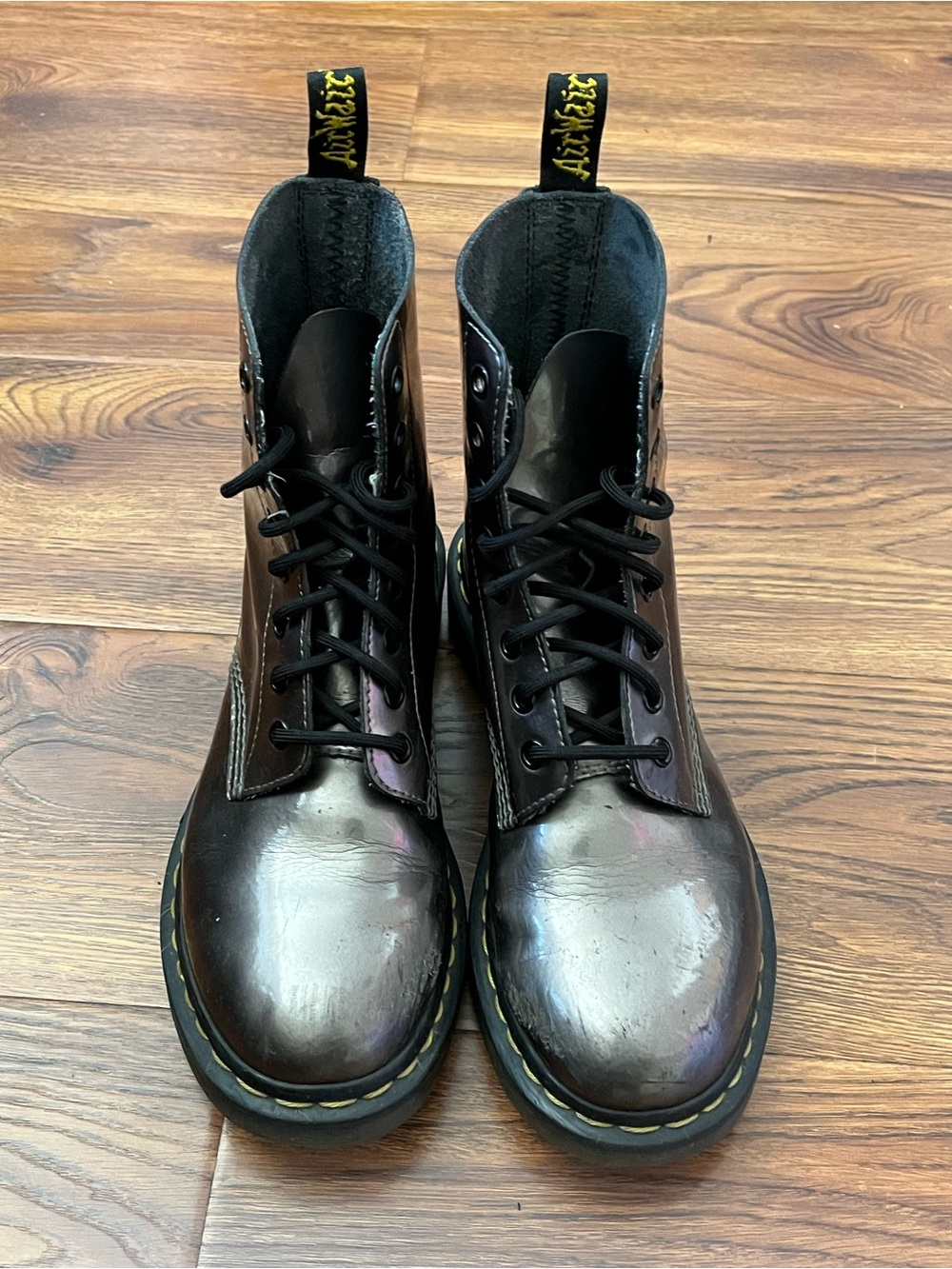 Dr. Martens Iridescent Black Gunmetal Silver 8-Eye Leather Boots
